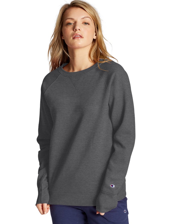 Champion Womens Sweatshirt NZ - Powerblend Fleece Classic Crew Dark Grey ( 4610-HAXRU )